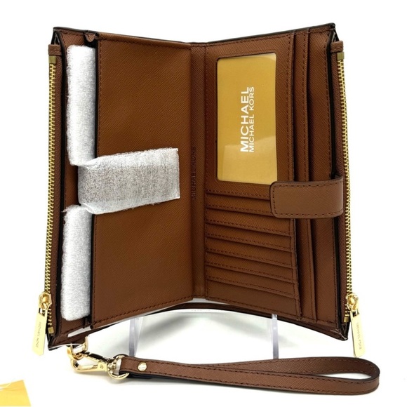Michael Kors Large Double Zip Wallet Wristlet Luggage Brown - Picture 8 of 9